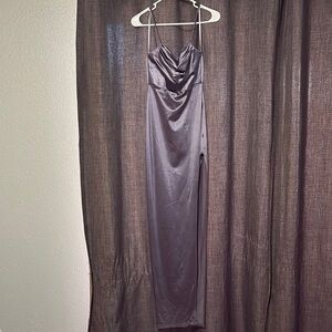 Purple Ruched Maxi Dress with Cowl Neck for homecoming